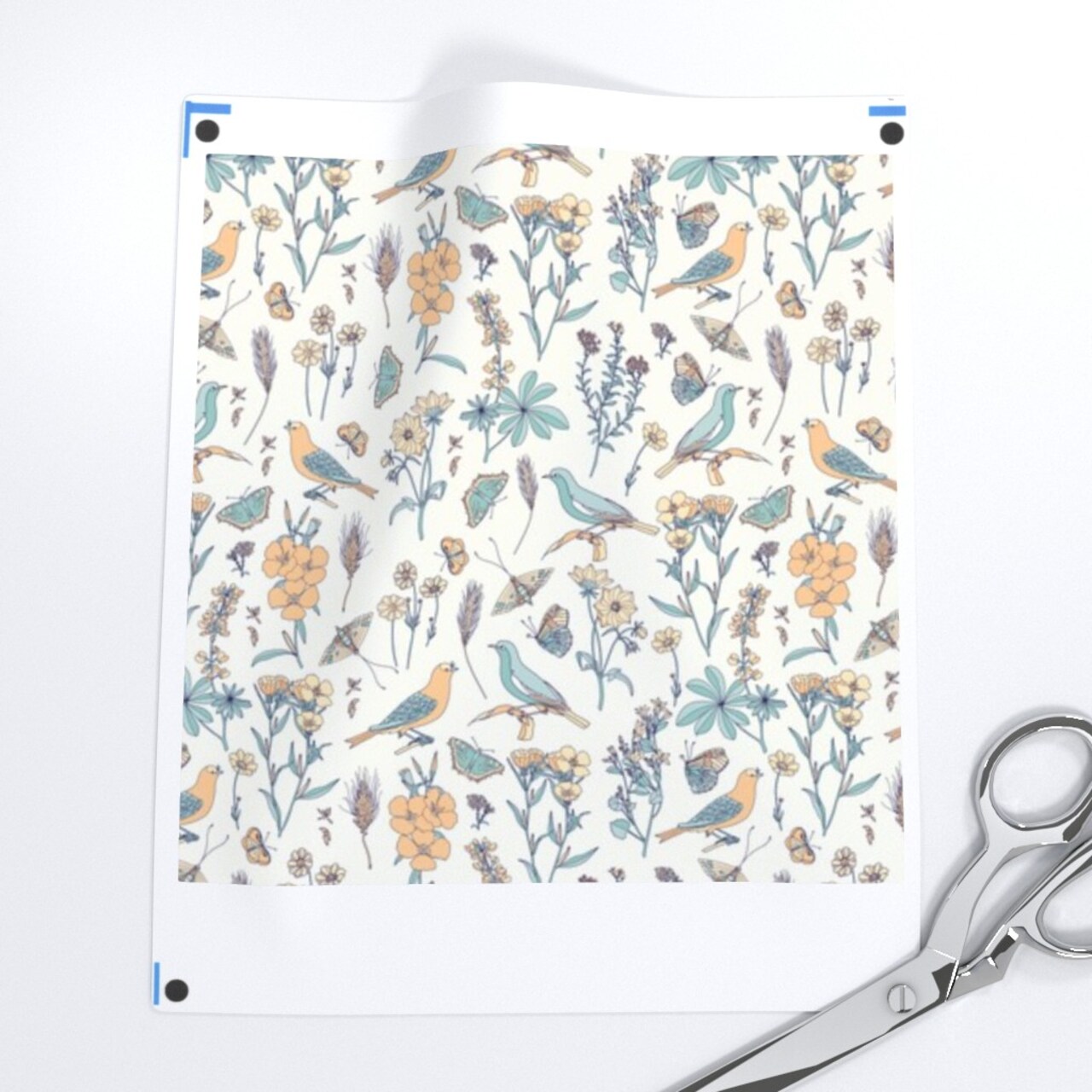 Delicate Flower Butterfly Birds Summer Floral Hand Painted Watercolor Romantic Custom Printed Fabric by Spoonflower Various Fabrics by the Yard or Fat Quarter
